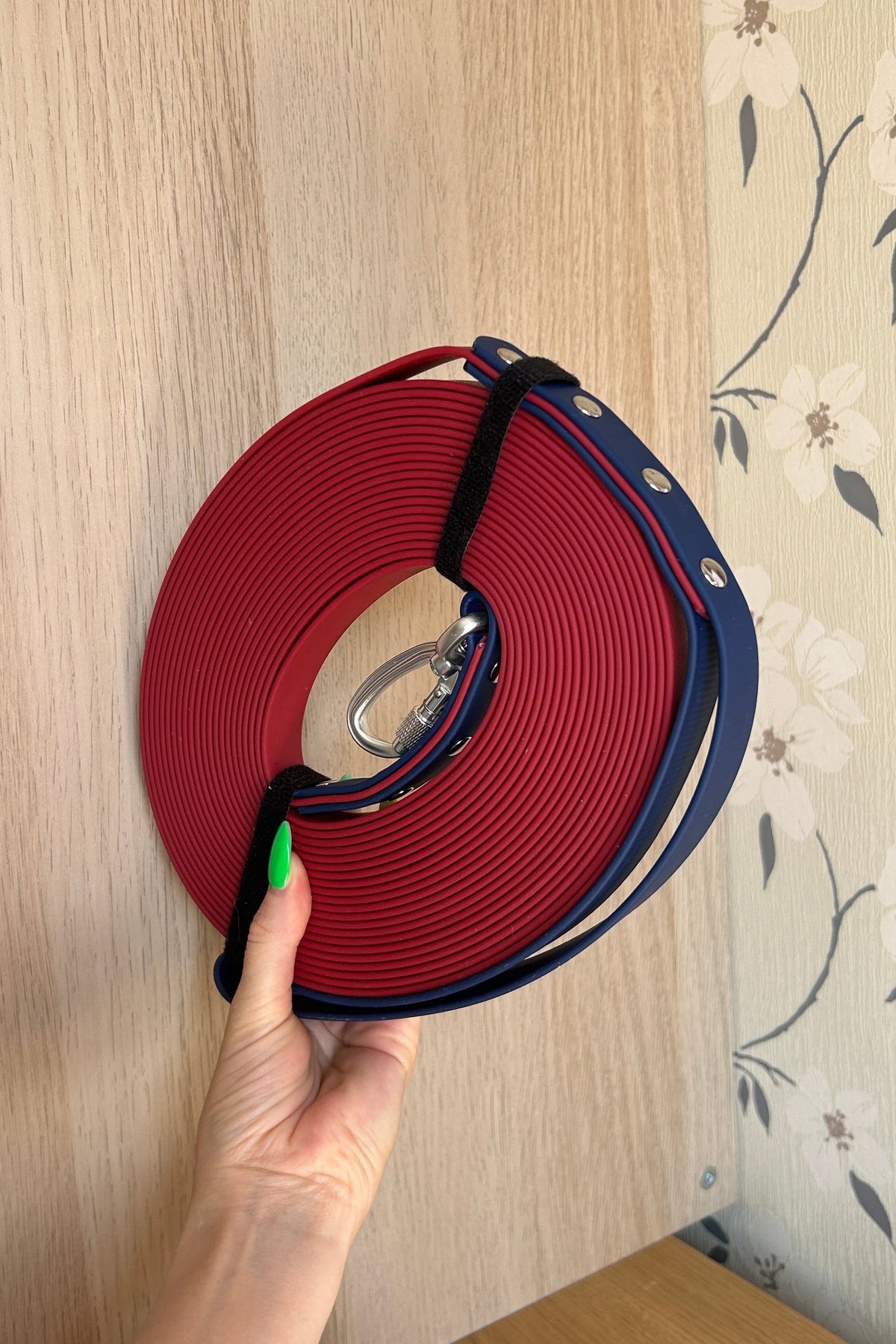 10m Longline Dog Lead in Wine and Navy