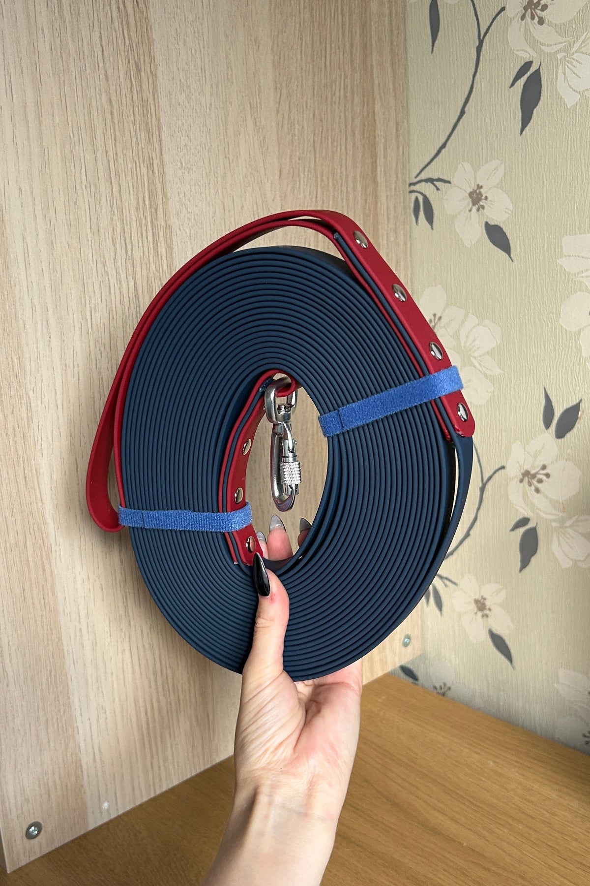 5m Longline Dog Lead in Navy and Wine