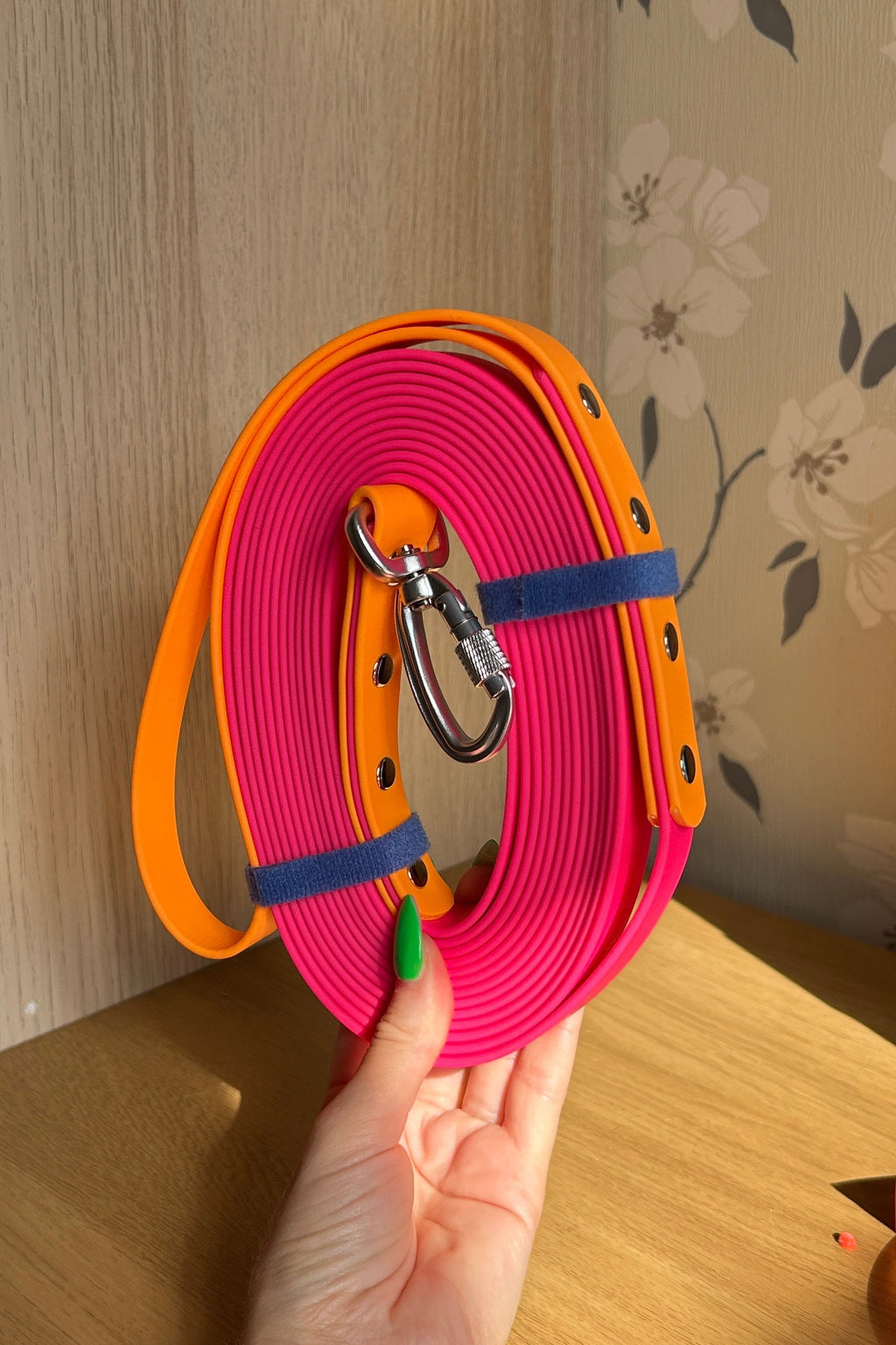 Long Line Dog Lead in Hot Pink and Peach