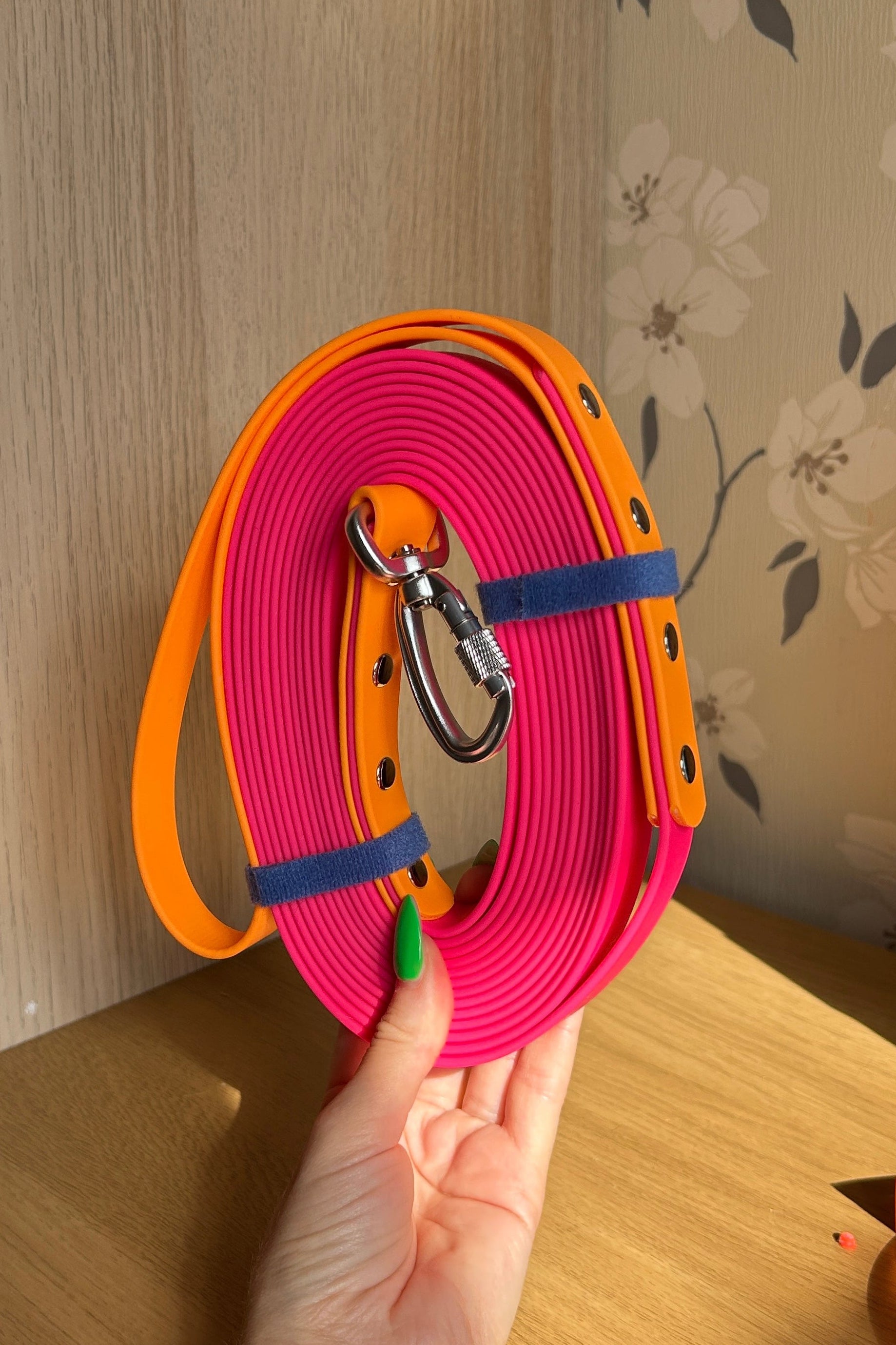 Long Line Dog Lead in Hot Pink and Peach