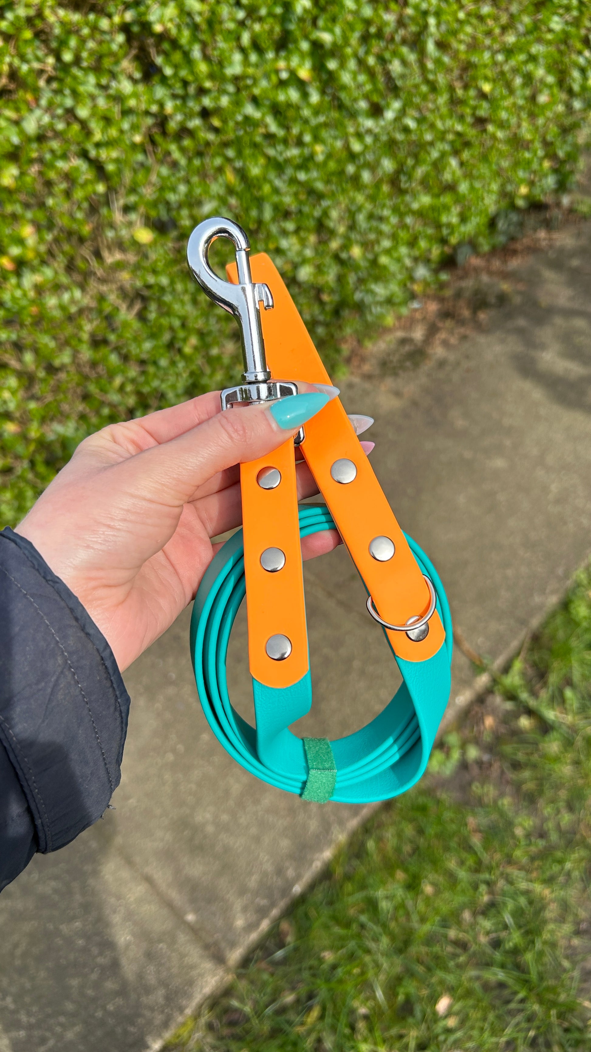 Two Tone Biothane Lead in Teal and Peach
