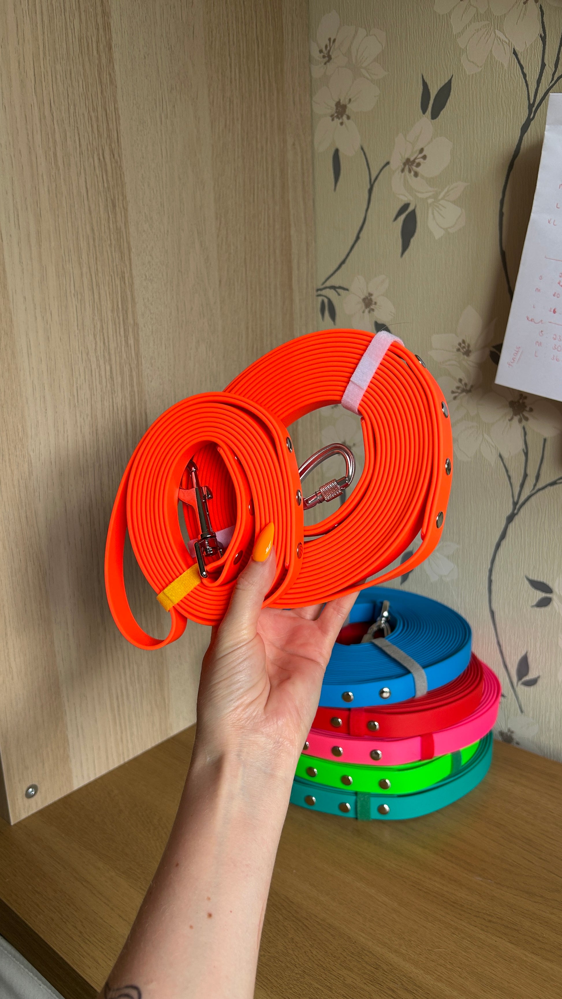 Long Line Dog Lead in Neon Orange