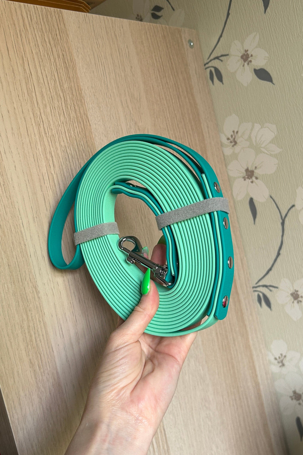 Skinny Long Line Dog Lead in Seafoam Green and Teal