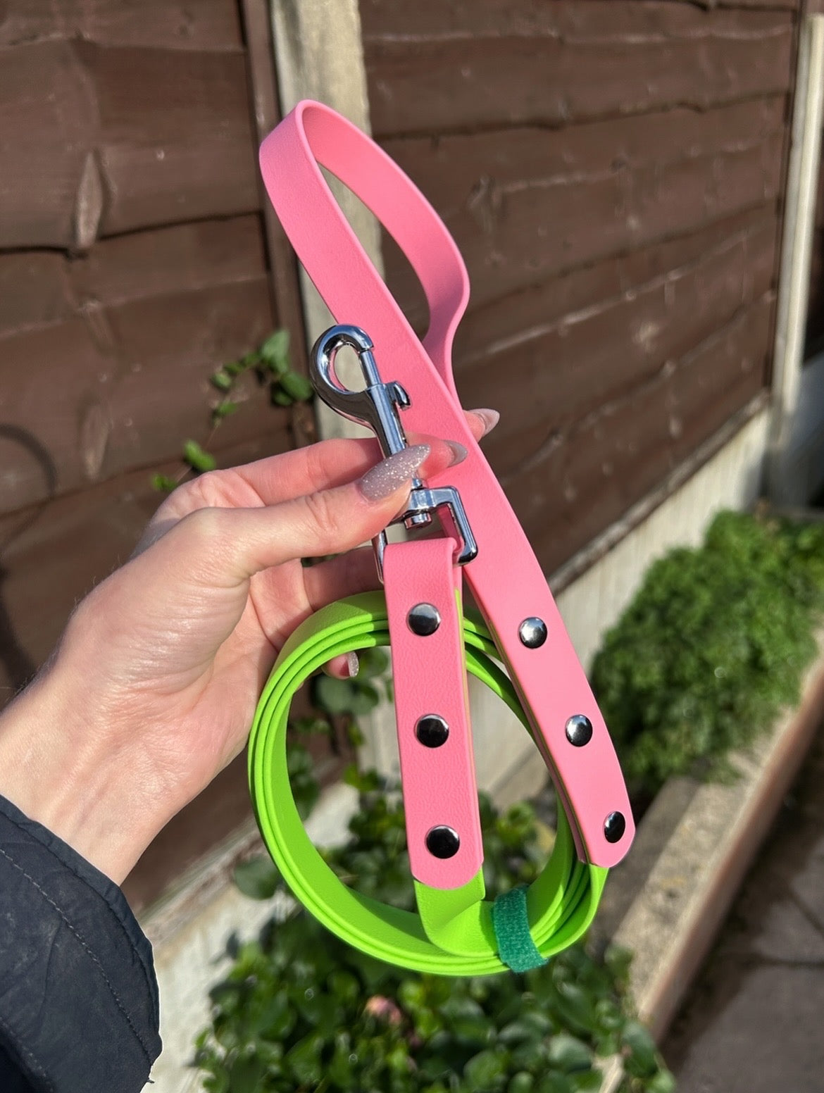 Two Tone Biothane Lead in Apple Green and Pastel Pink