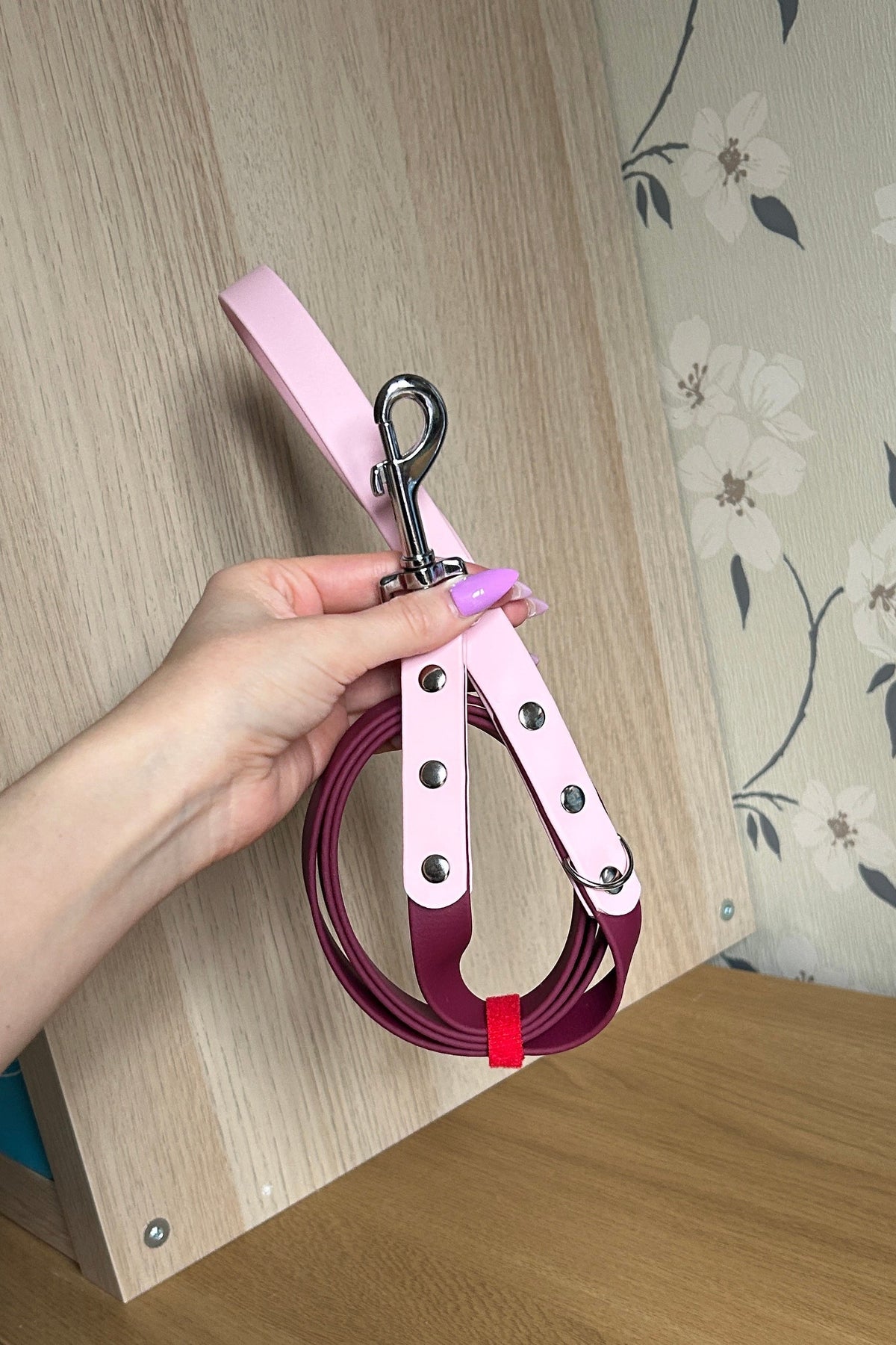 Two Tone Biothane Lead in Merlot and Pale Pink